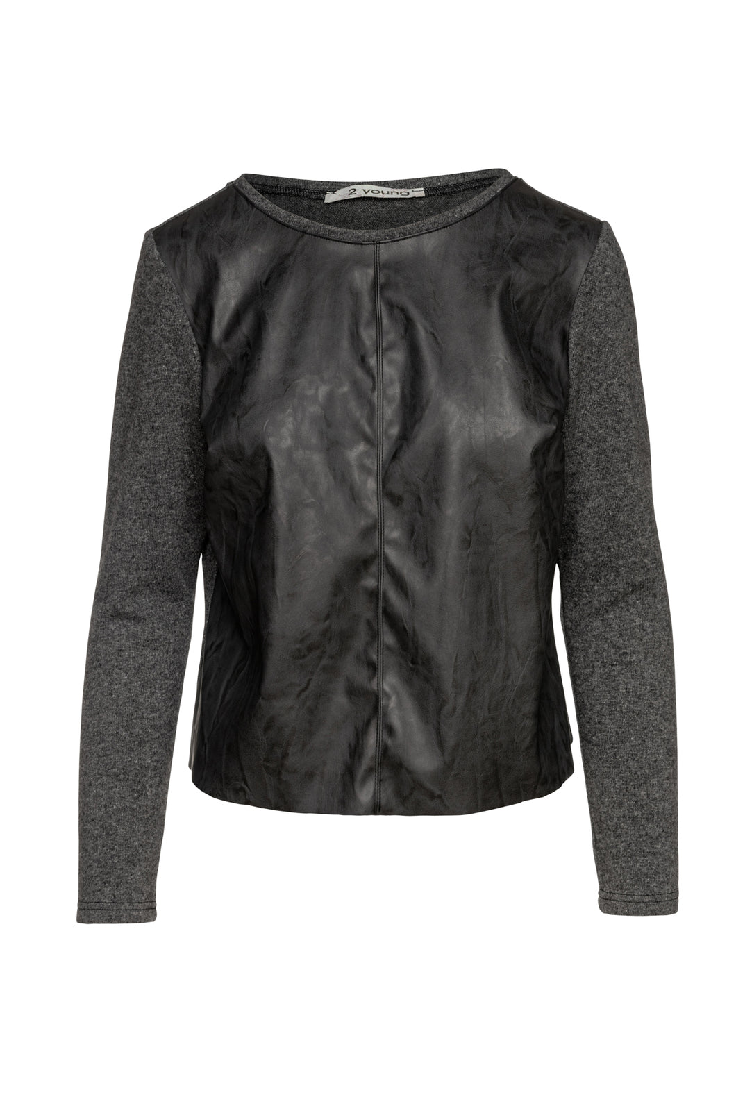 Dark Grey Faux Leather Detail Top