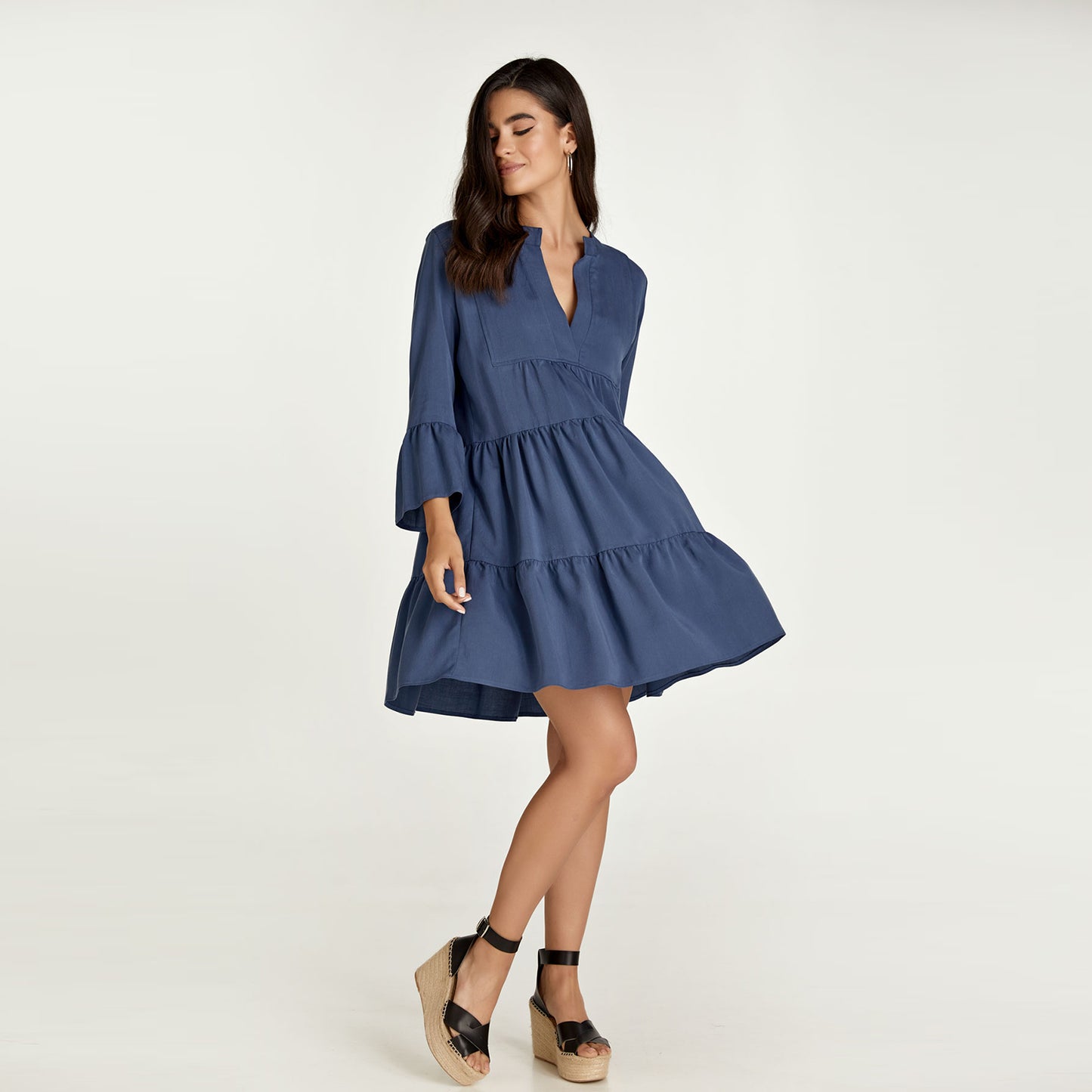 Indigo Tencel Gathered Seams Dress