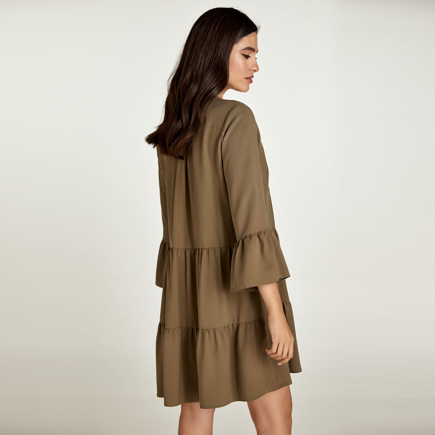 Khaki Tencel Gathered Seams Dress