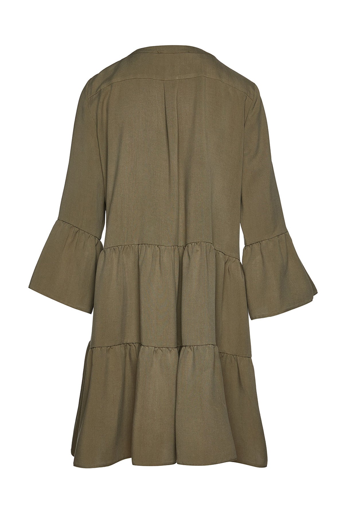 Khaki Tencel Gathered Seams Dress