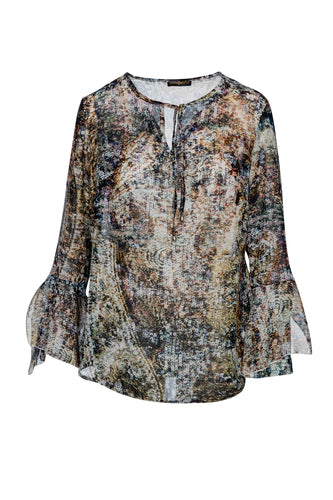 Print Voile Top with Flounce Sleeves