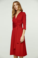 Load image into Gallery viewer, Red Empire Line Dress with Belt