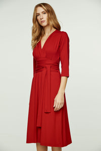 Red Empire Line Dress with Belt