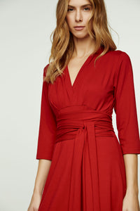 Red Empire Line Dress with Belt