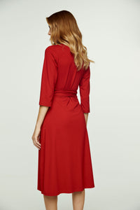 Red Empire Line Dress with Belt