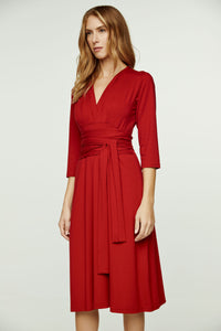 Red Empire Line Dress with Belt