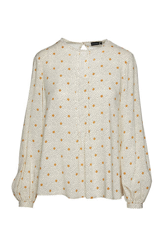 Long Sleeve Print Top with Pintuck Detail