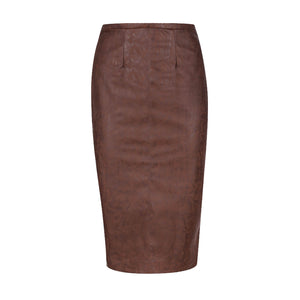 Faux Leather High Waist Pencil Skirt Brown
