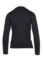 Load image into Gallery viewer, Black Long Sleeve Faux Wrap Top in Stretch Jersey Sustainable Fabric