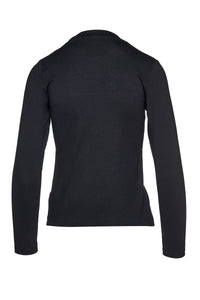 Black Long Sleeve Faux Wrap Top in Stretch Jersey Sustainable Fabric