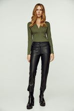 Load image into Gallery viewer, Khaki Long Sleeve Faux Wrap Top in Stretch Jersey Sustainable Fabric