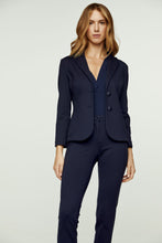 Load image into Gallery viewer, Navy Blue Long Sleeve Faux Wrap Top in Stretch Jersey Sustainable Fabric