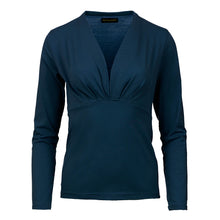 Load image into Gallery viewer, Navy Blue Long Sleeve Faux Wrap Top in Stretch Jersey Sustainable Fabric