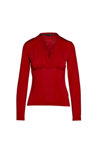 Red Long Sleeve Faux Wrap Top