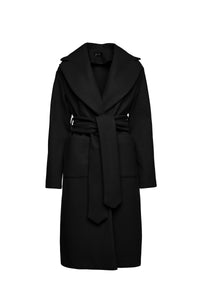 Long Black Mouflon Coat with Belt