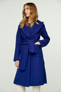 Long Electric Blue Faux Mouflon Coat with Belt