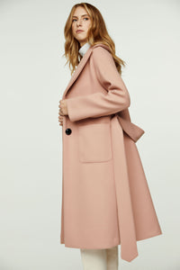 Long Salmon Colour Faux Mouflon Coat with Belt