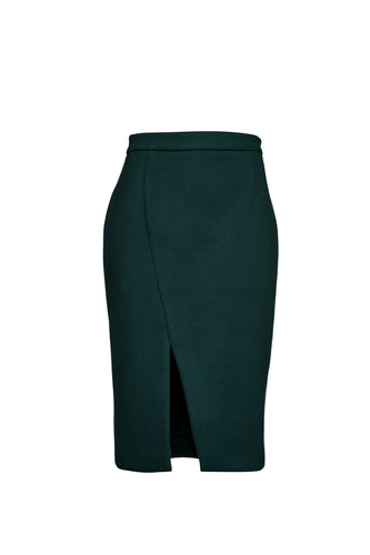 Women's Sophisticated Green Pencil Skirt with Polyester-Elastane Blend and Lining
