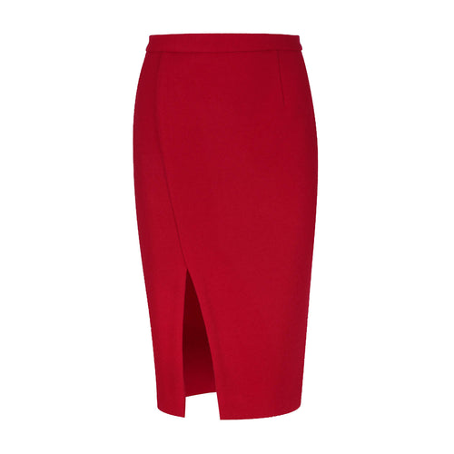 Dark Red Faux Mouflon Pencil Skirt