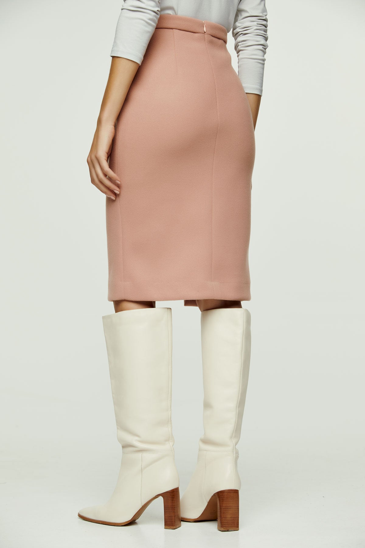 Salmon Colour Faux Mouflon Pencil Skirt