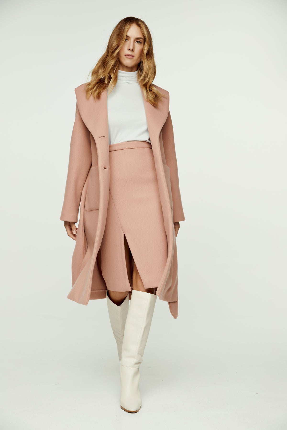 Salmon Colour Faux Mouflon Pencil Skirt