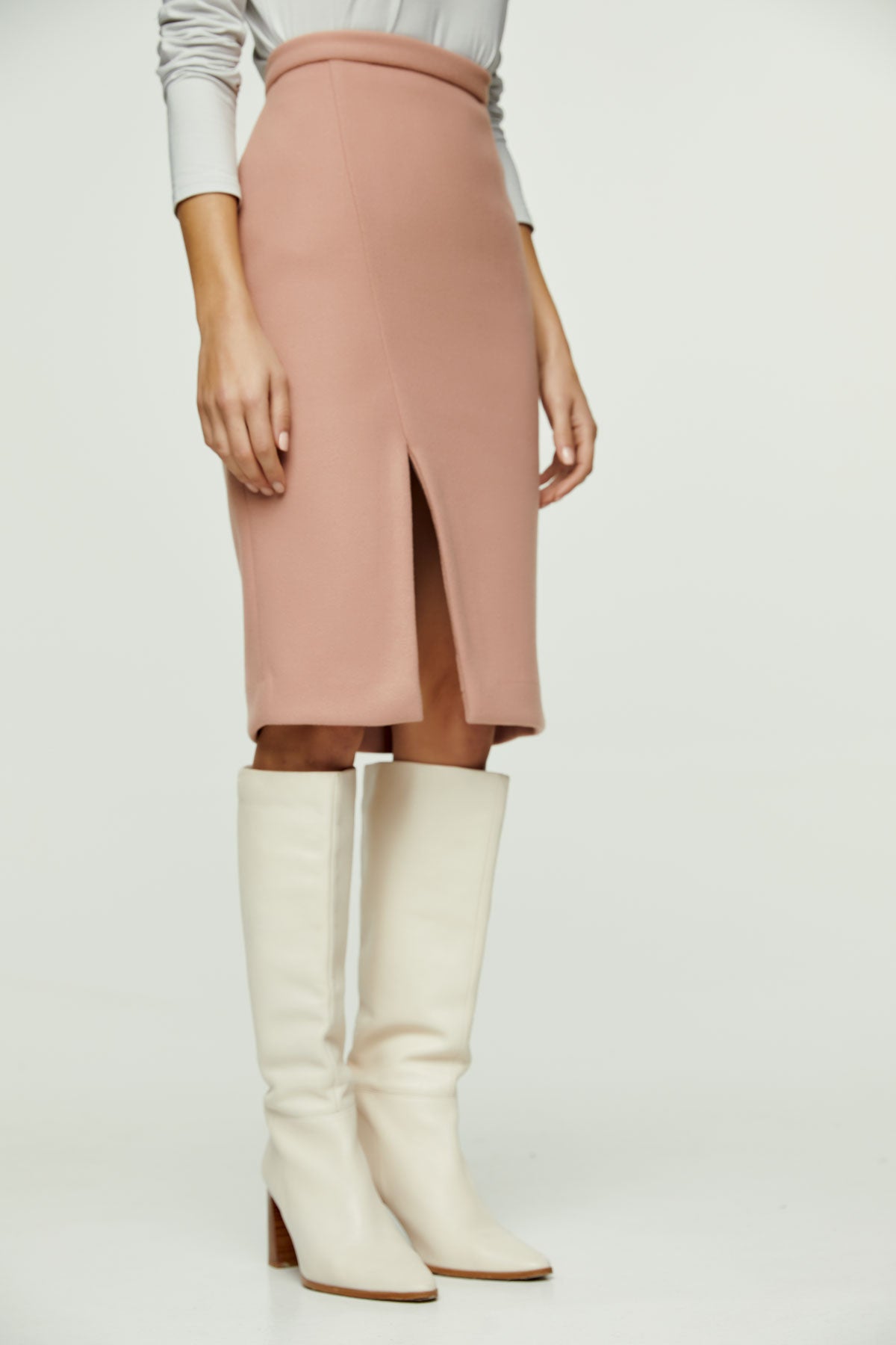 Salmon Colour Faux Mouflon Pencil Skirt