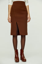 Load image into Gallery viewer, Chocolate Brown Colour Faux Mouflon Pencil Skirt