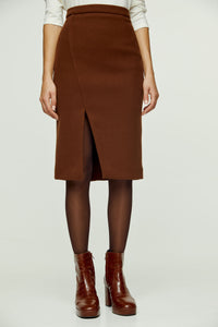 Chocolate Brown Colour Faux Mouflon Pencil Skirt