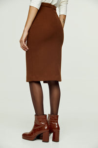 Chocolate Brown Colour Faux Mouflon Pencil Skirt