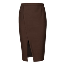Load image into Gallery viewer, Chocolate Brown Colour Faux Mouflon Pencil Skirt