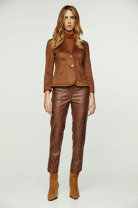 Chocolate Brown Faux Moire Leather Pants