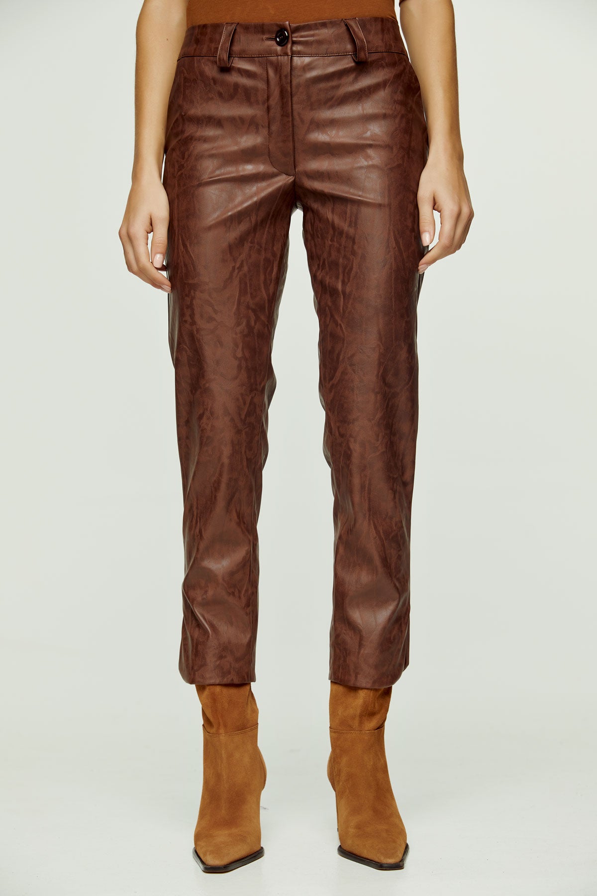 Chocolate Brown Faux Moire Leather Pants