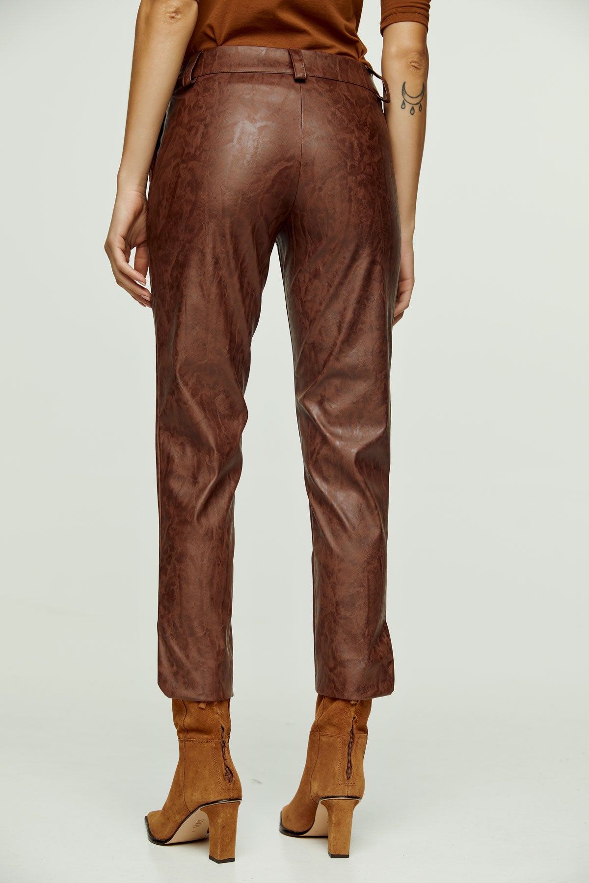 Chocolate Brown Faux Moire Leather Pants