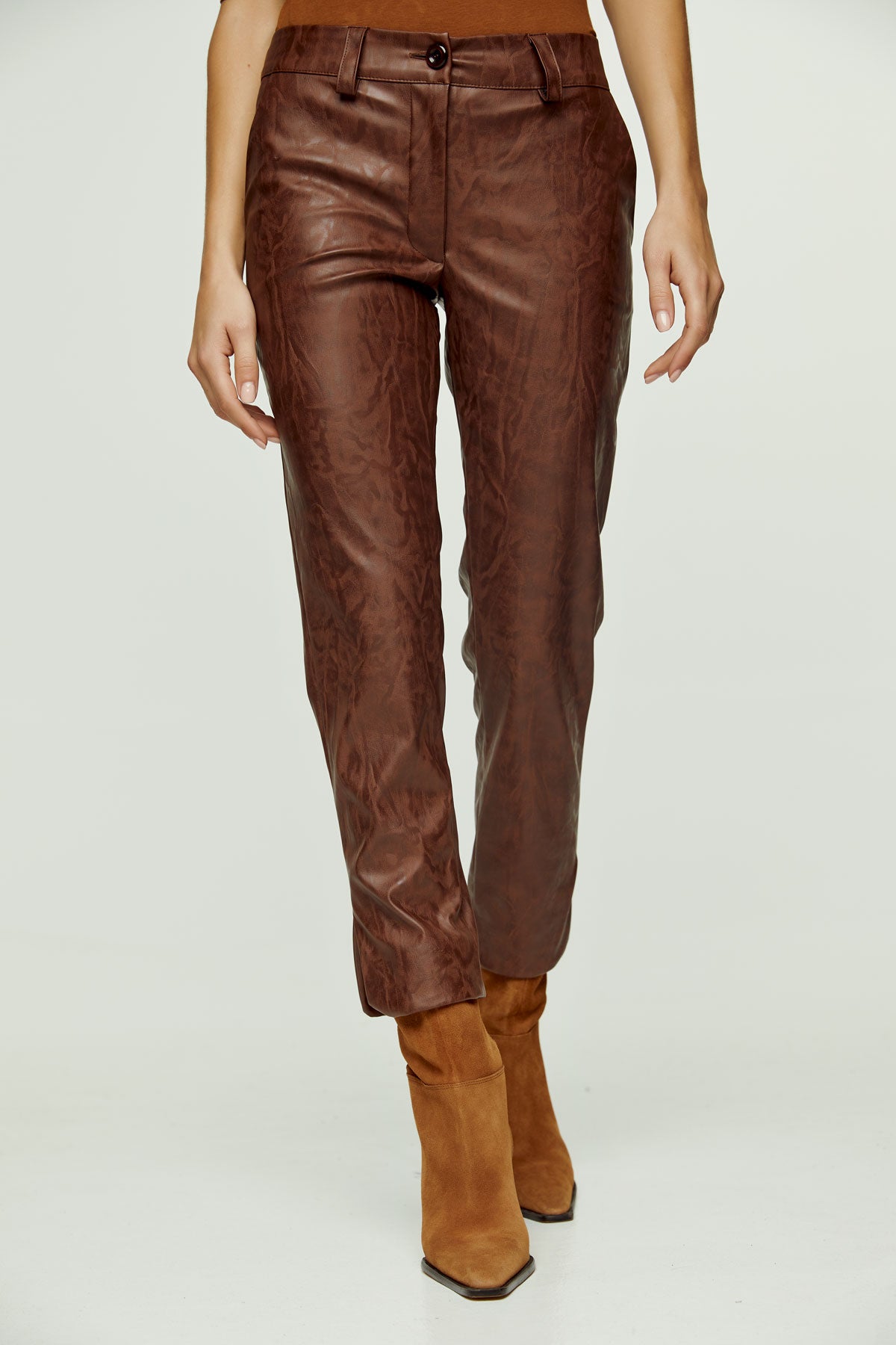 Chocolate Brown Faux Moire Leather Pants