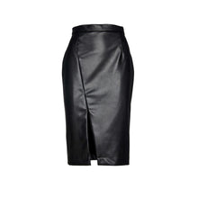 Load image into Gallery viewer, Black Faux Leather Pencil Skirt by Conquista Fashion