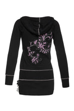 Load image into Gallery viewer, Hooded Black Tunic with Appliqué Detail