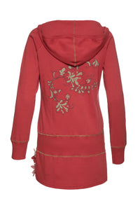 Hooded Dark Red Tunic with Appliqué Detail