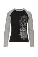 Load image into Gallery viewer, Black &amp; Grey Print Top with Embroidery Detail