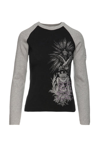 Black & Grey Print Top with Embroidery Detail