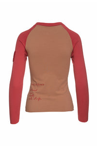 Beige & Dark Red Print Top with Embroidery Detail