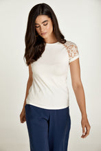 Load image into Gallery viewer, Ecru Top with Short Lace Sleeves