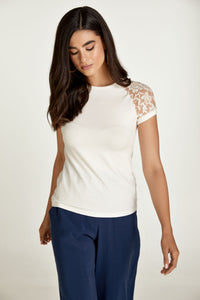 Ecru Top with Short Lace Sleeves