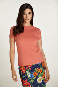 Coral Top with Short Lace Sleeves