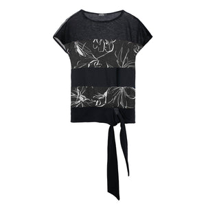 Black Floral Print Top with Ties