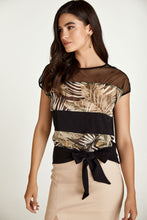Load image into Gallery viewer, Black Leaf Print Top with Ties