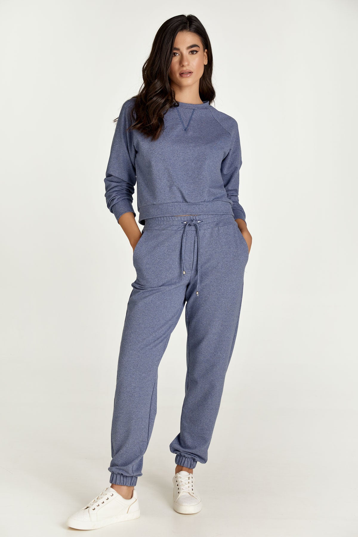Conquista Παντελόνι Casual Longline Με Λάστιχο & Κορδόνι Μονόχρωμο Μπλε C211-100-18