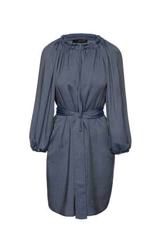 Belted Blue Denim Style Dress