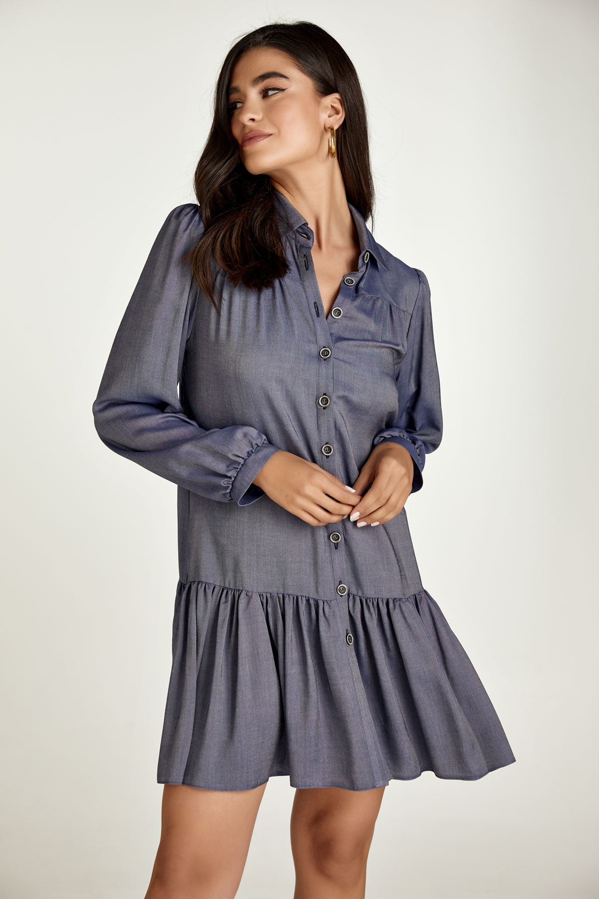 Blue Denim Style Dress with Buttons