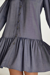Blue Denim Style Dress with Buttons