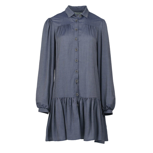 Blue Denim Style Dress with Buttons